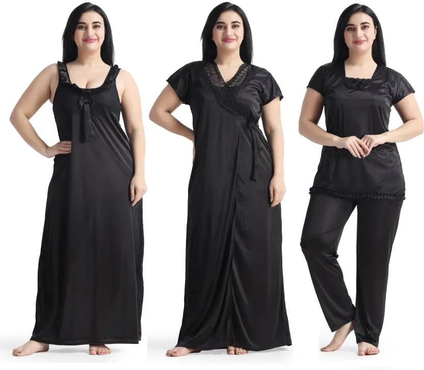 Premium 4 Part Nighty Dress (Black)