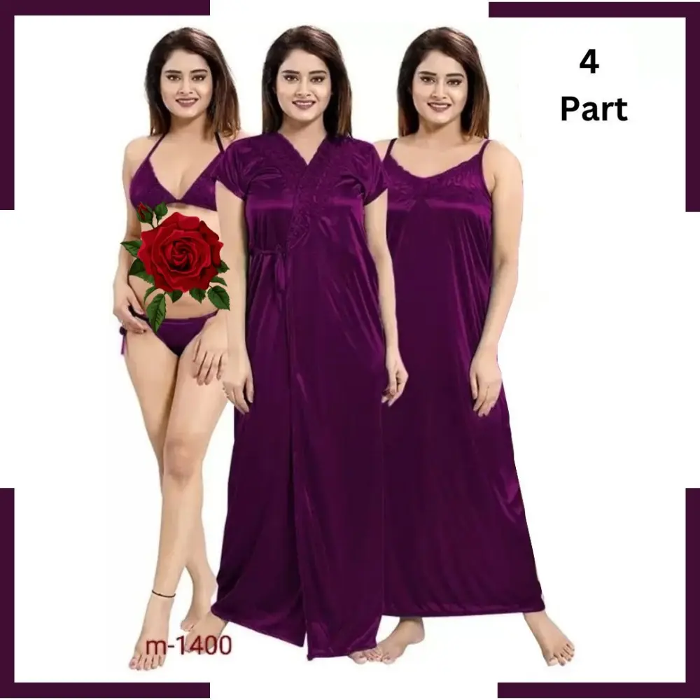 4 Pc Nighty Dress Purple