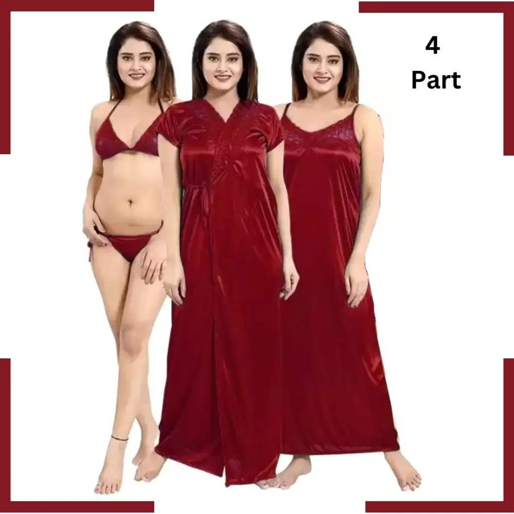 4 Pc Nighty Dress Maroon